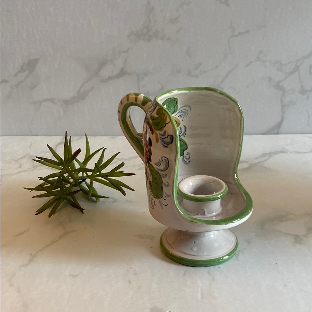 Vintage Hand-Painted Ceramic Candle Holder Deruta Italy Fruit Grapes Home Decor